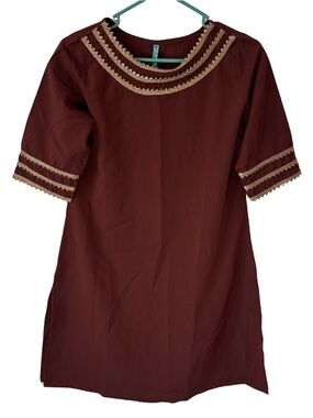 Janasya Brown Indian Tunic Top Crepe Kurti Size Medium
